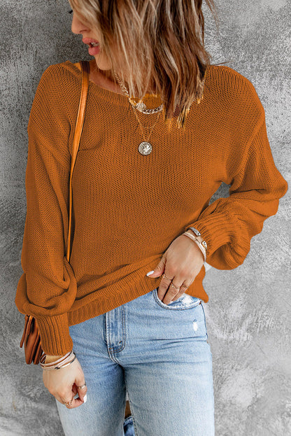 Orange Drop Shoulder Back Cut-out Sweater with Tie