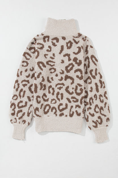 Animal Print Zipped Collared Sweater | Gray