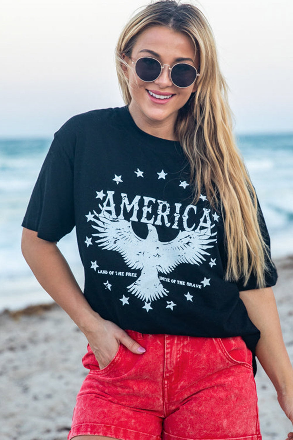 America Eagle Star Graphic T Shirt | Black