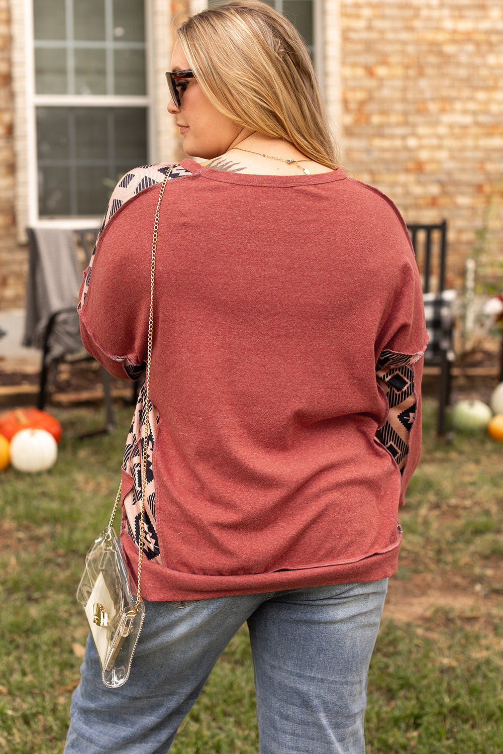 Aztec Patchwork Drop Shoulder Plus Size High Low Sweatshirt | Redwood Burl