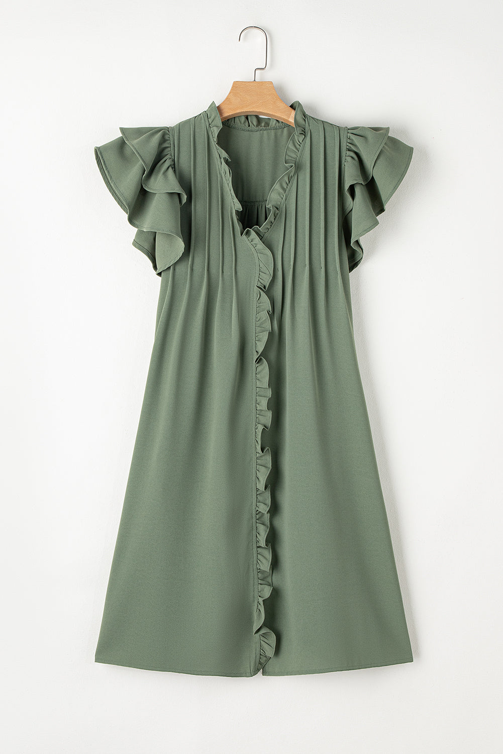 Ruffle Sleeve V Neck Frilled Shift Dress | Mist Green