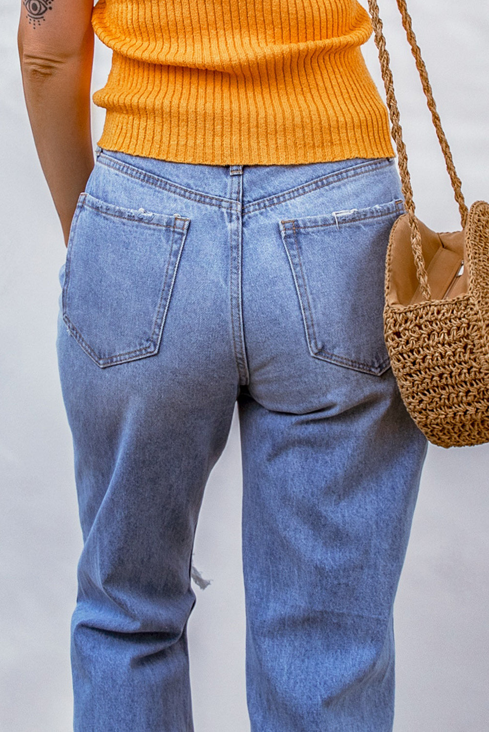 Heavy Destroyed Big Hole Boyfriend Jeans | Sky Blue