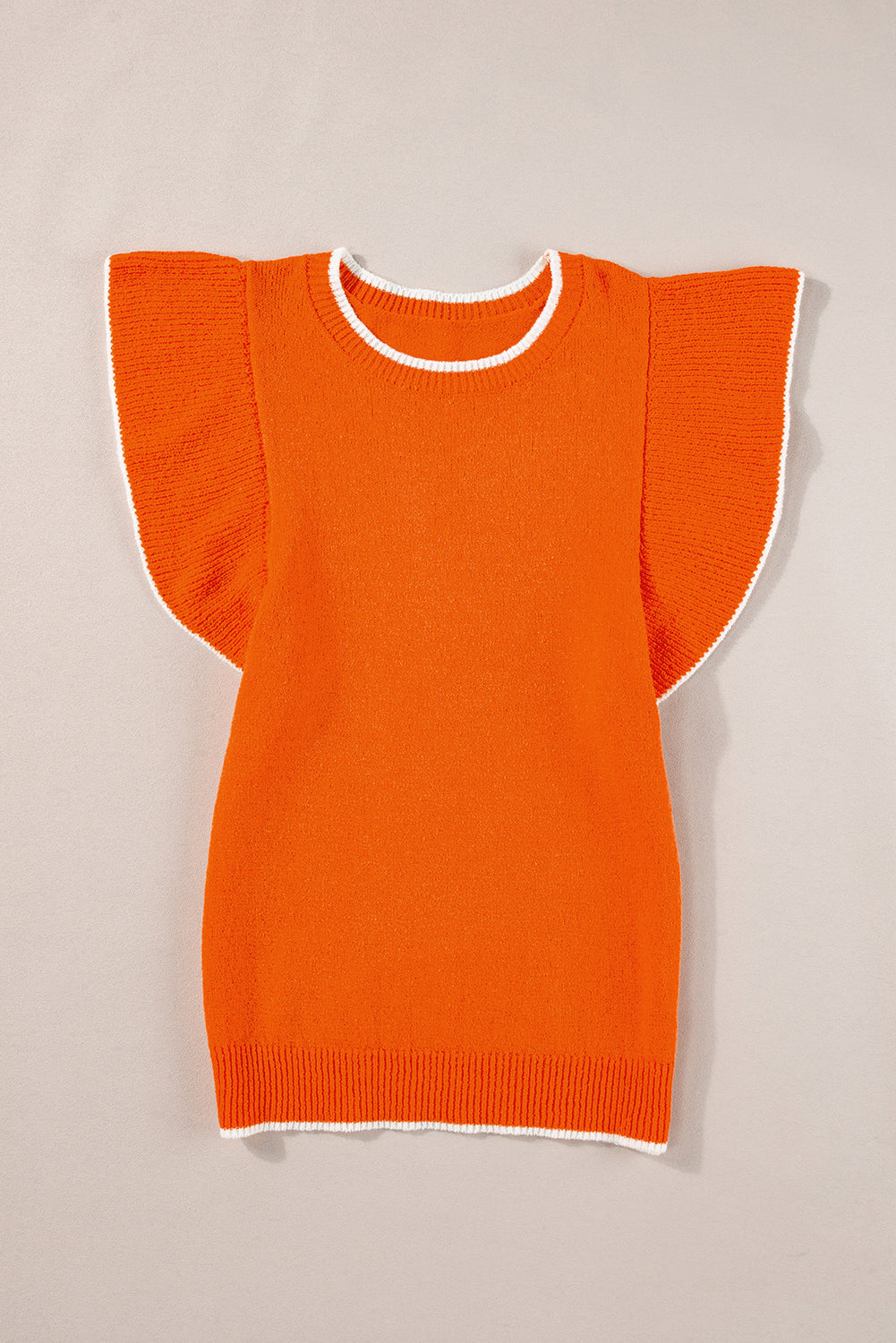 Contrast Trim Ruffle Sleeve Knitted Top | Russet Orange