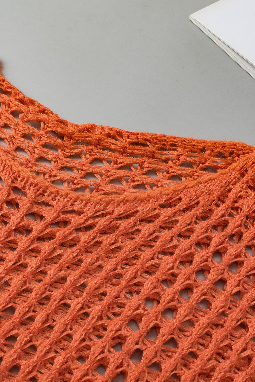 Open Knit Crochet Bell Sleeve Tunic Sweater | Orange