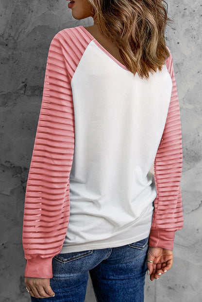 Valentines Flower Car Graphic Striped Long Sleeve Top | Pink