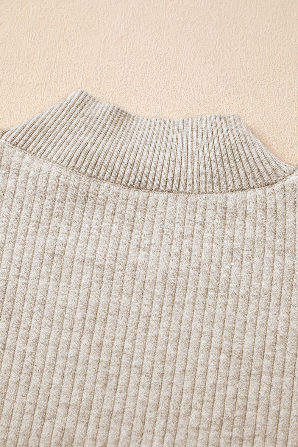 Thermal Lined Ribbed Knit Mock Neck Sweater | Apricot