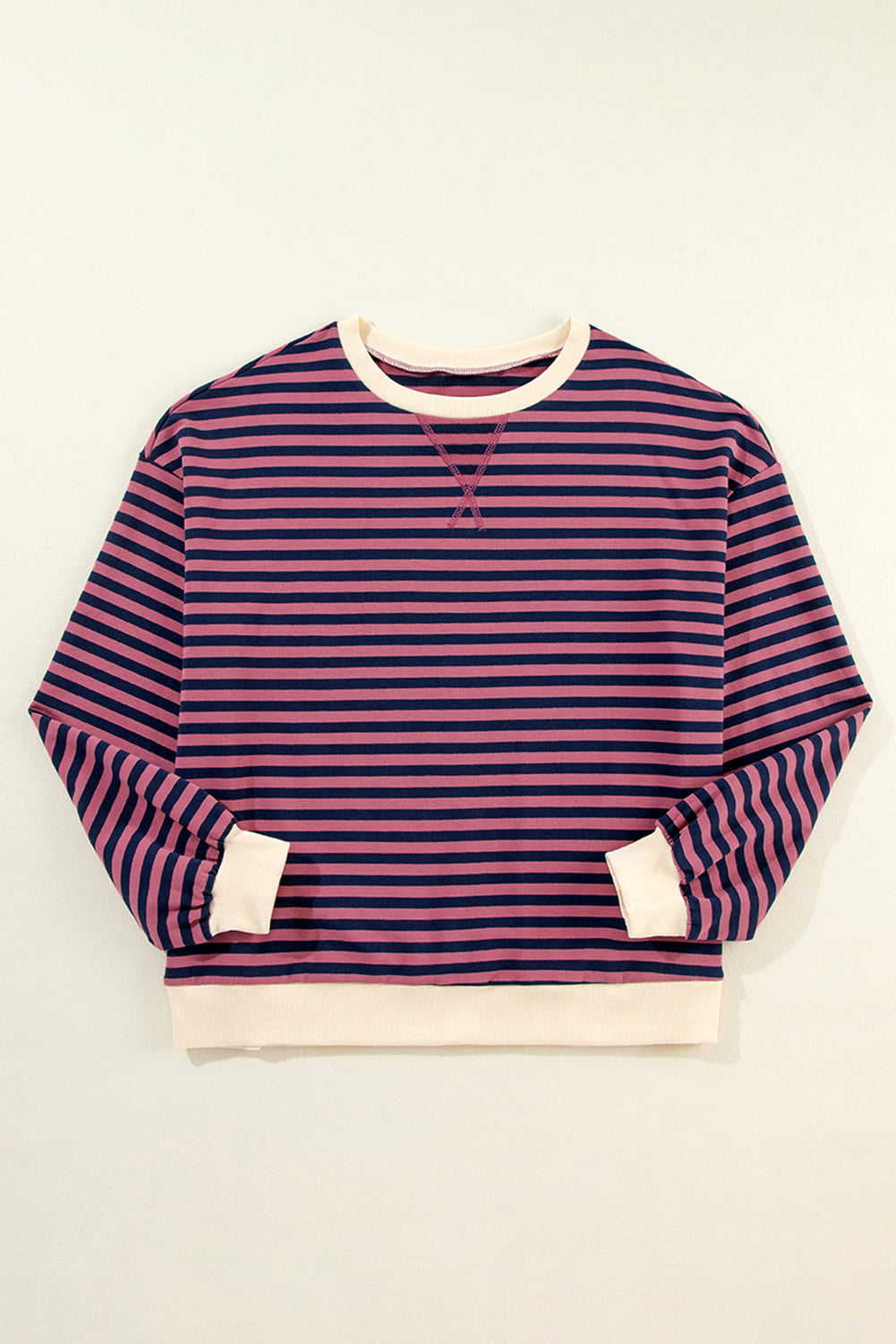 Oversized Contrast Trim Pullover Sweatshirt | Red Stripe