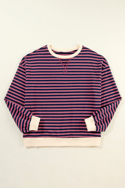 Oversized Contrast Trim Pullover Sweatshirt | Red Stripe