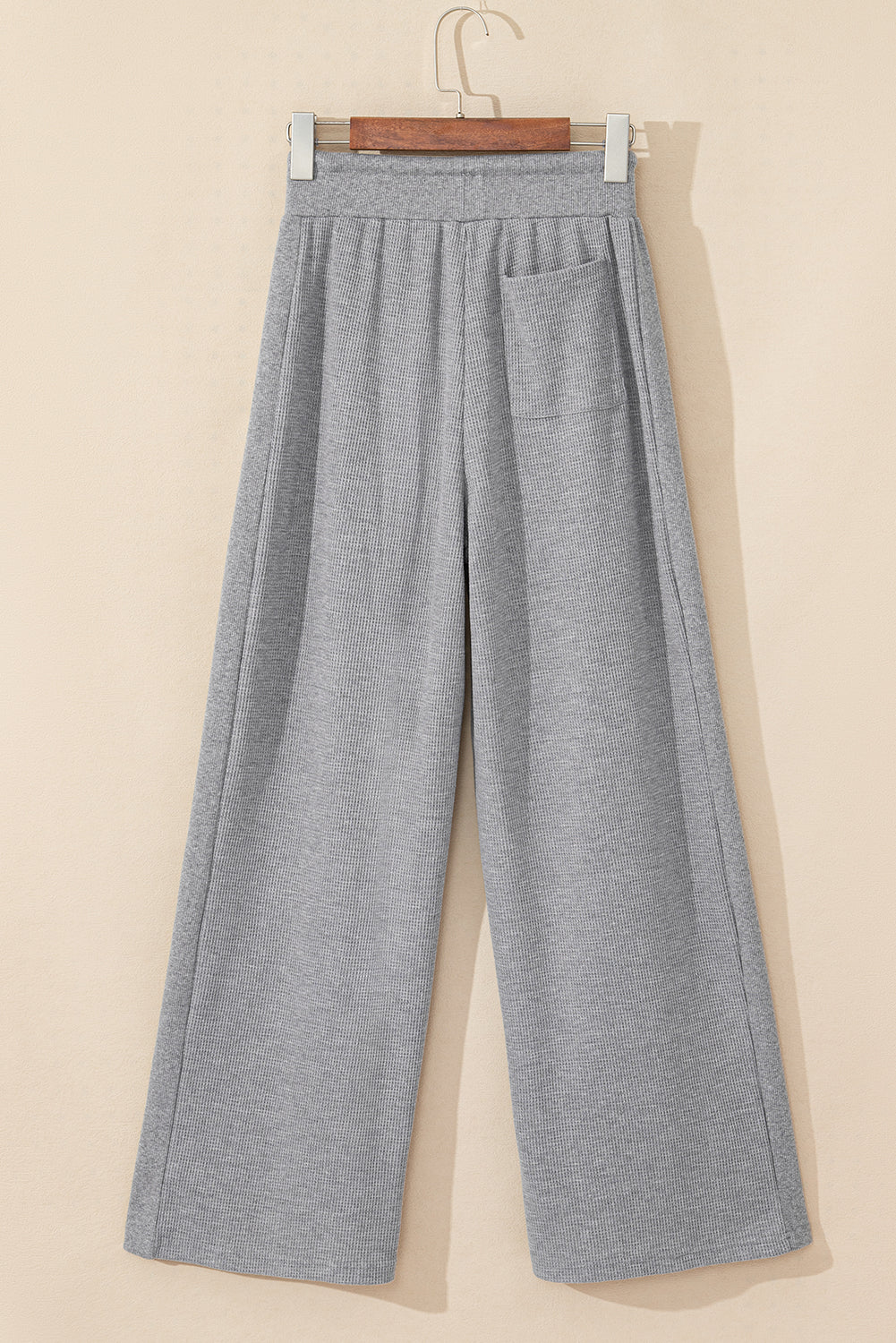 Waffle Knit Drawstring High Waist Wide Leg Pants | Gray