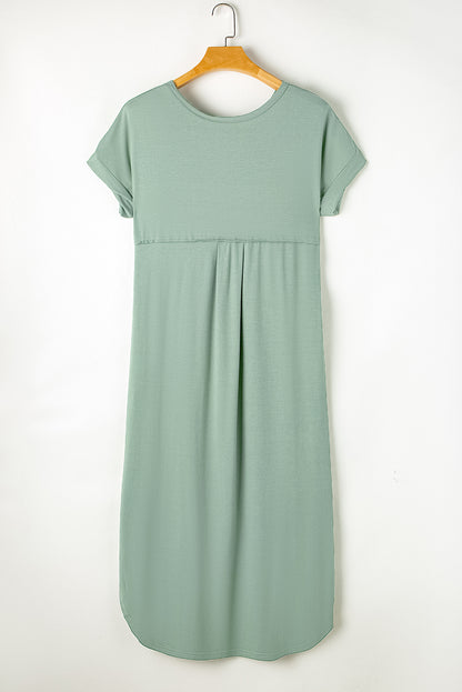 V Neck Hidden Pocket Splits Maxi T-Shirt Dress | Grass Green