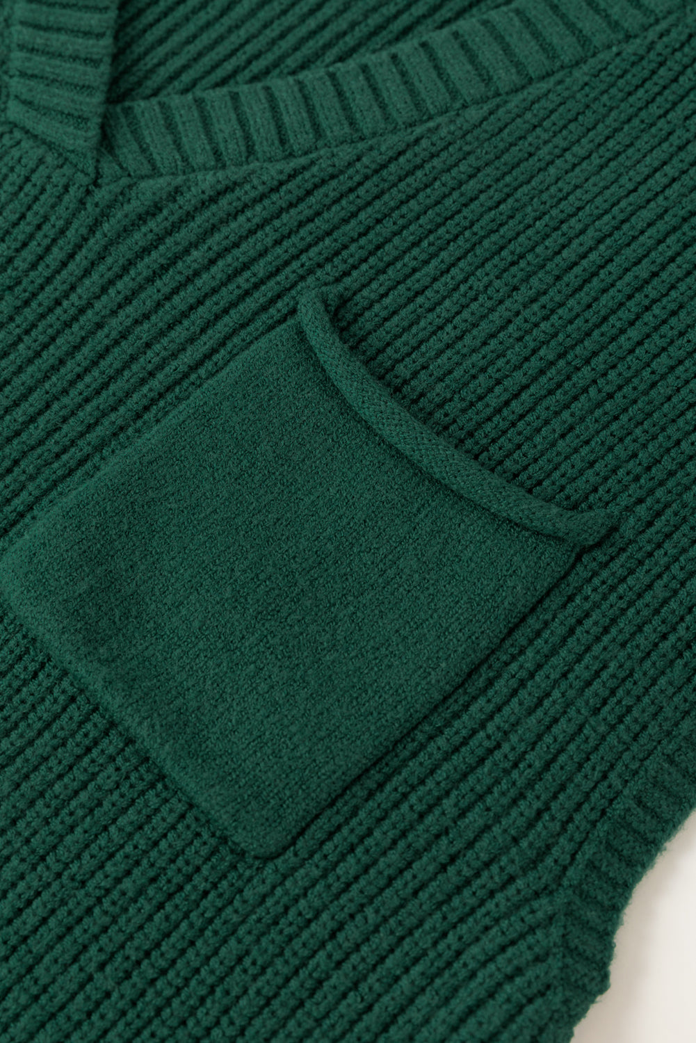 Chest Pocket V Neck Ribbed Cap Sleeve Sweater | Blackish Green