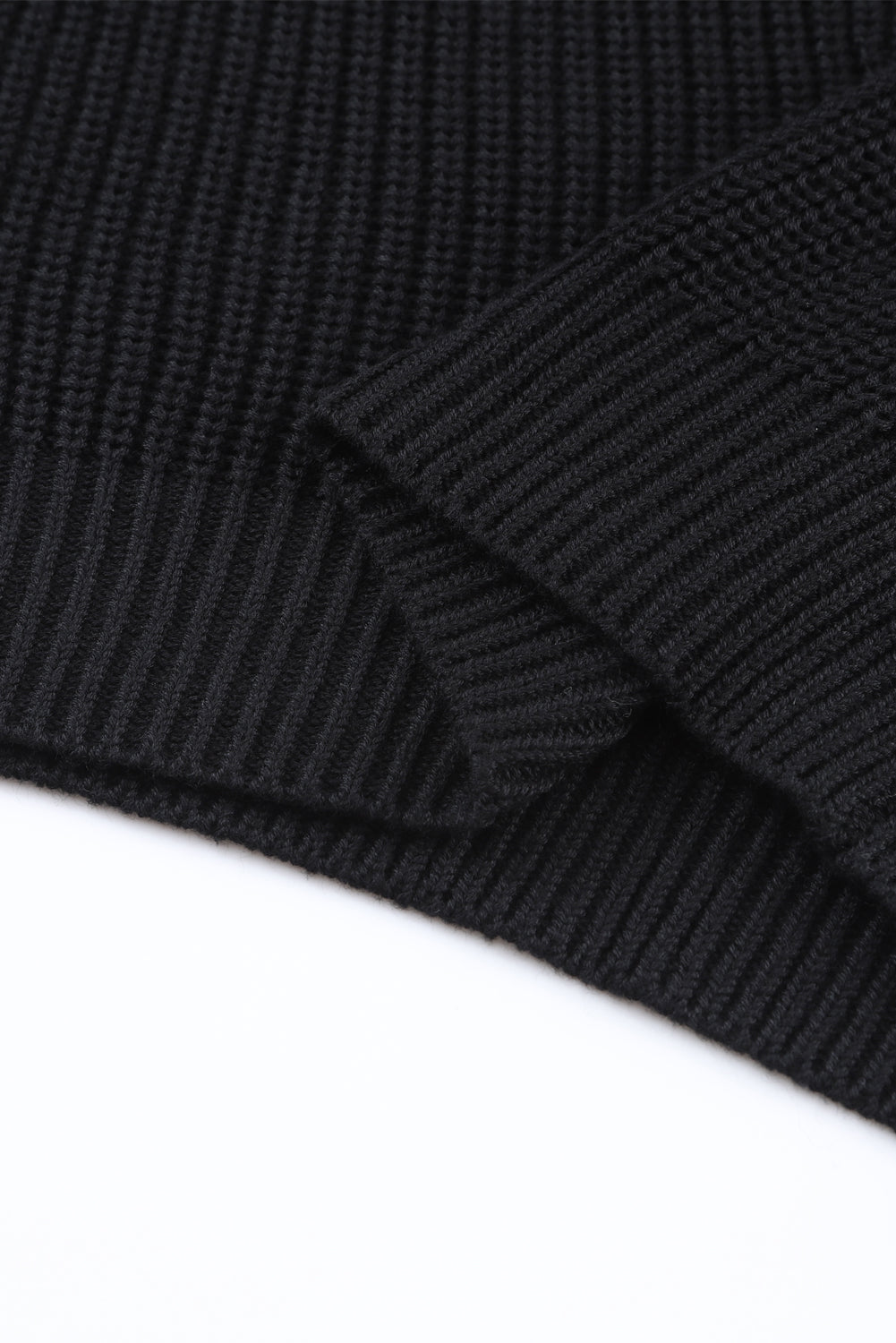 Ribbed Knit V Neck Sweater | Black