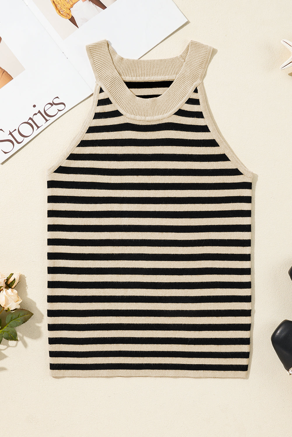 Crew Neck Slim Fit Sweater Vest | Black Stripe