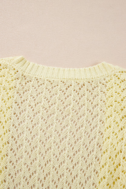 Pointelle Knit Open Front Short Cardigan | Yellow Cream