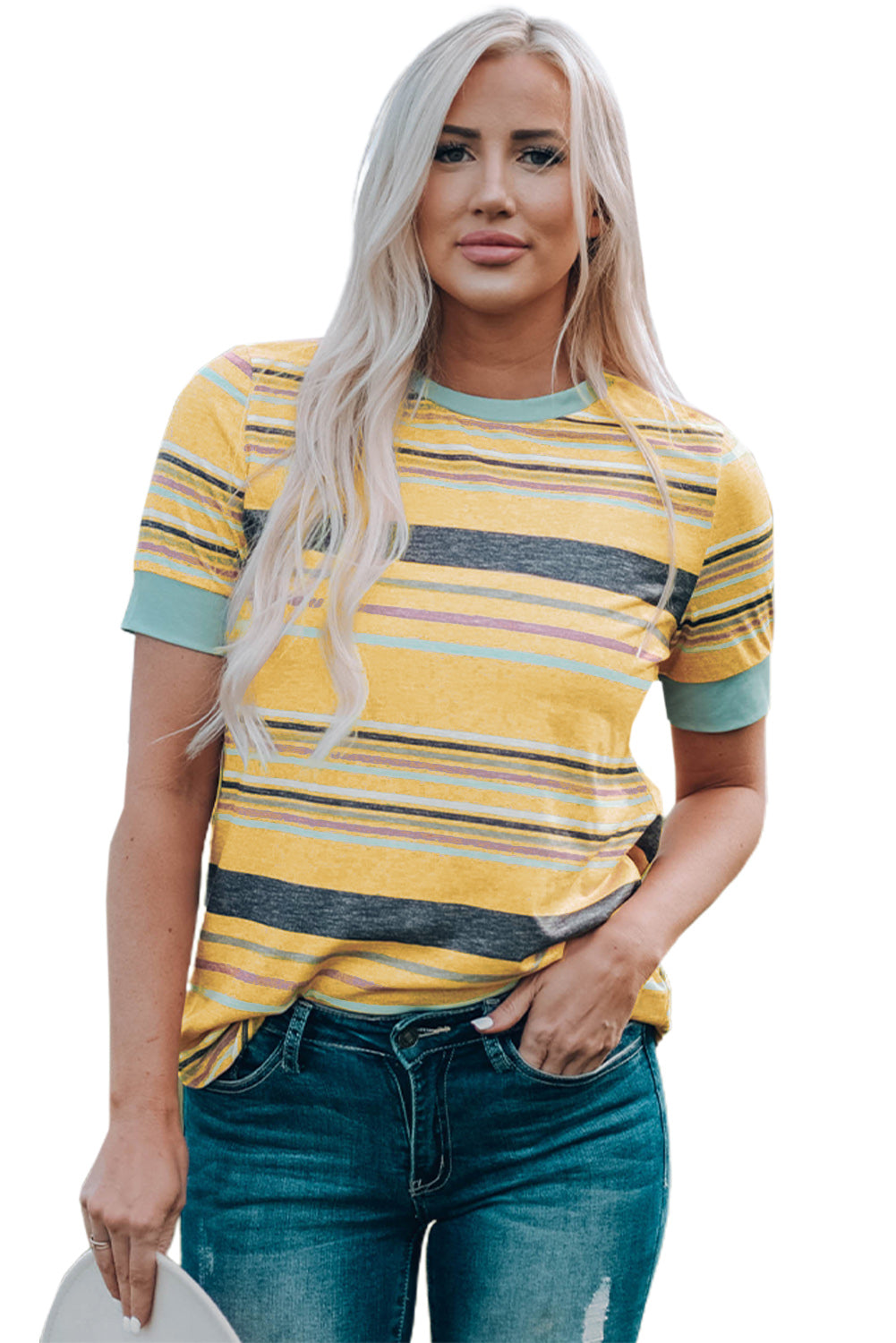 Multicolour s Crew Neck T Shirt | Stripe