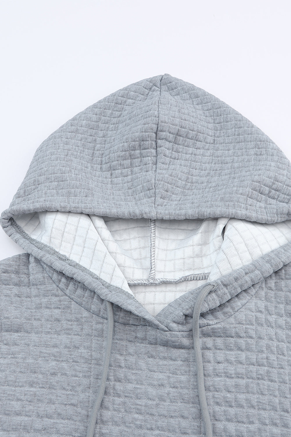 Quilted Kangaroo Pocket Drawstring Hoodie | Gray