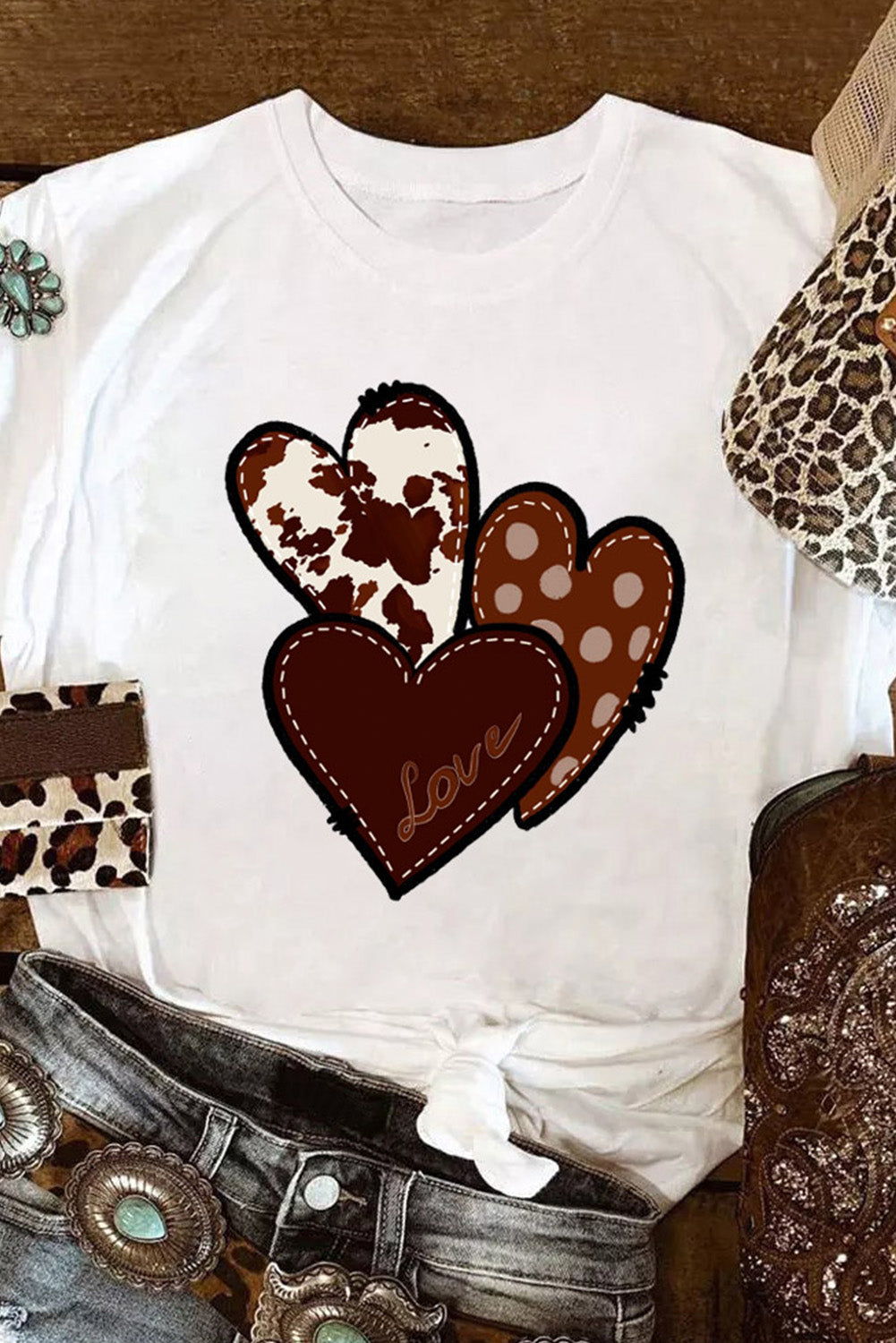 White Western Valentines Heart Graphic T-shirt