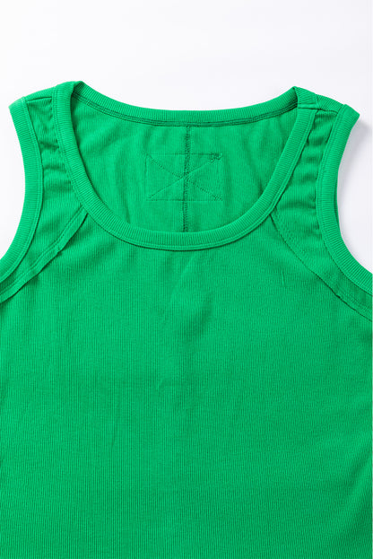 Ribbed Exposed Seam Cropped Tank Top | Dark Green