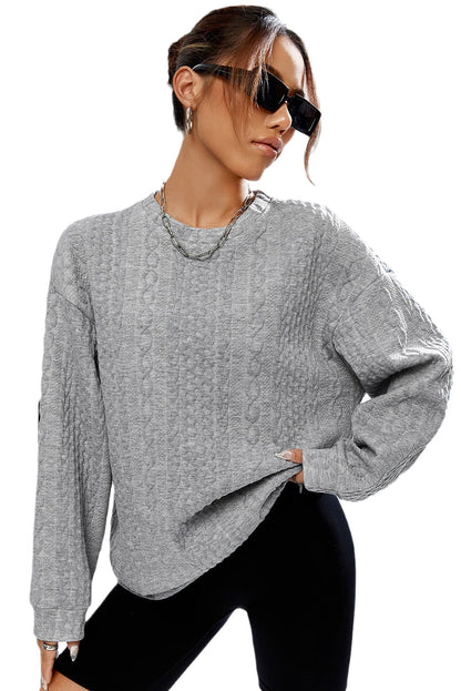 Cable Textured Drop Shoulder Pullover Sweatshirt | Gray