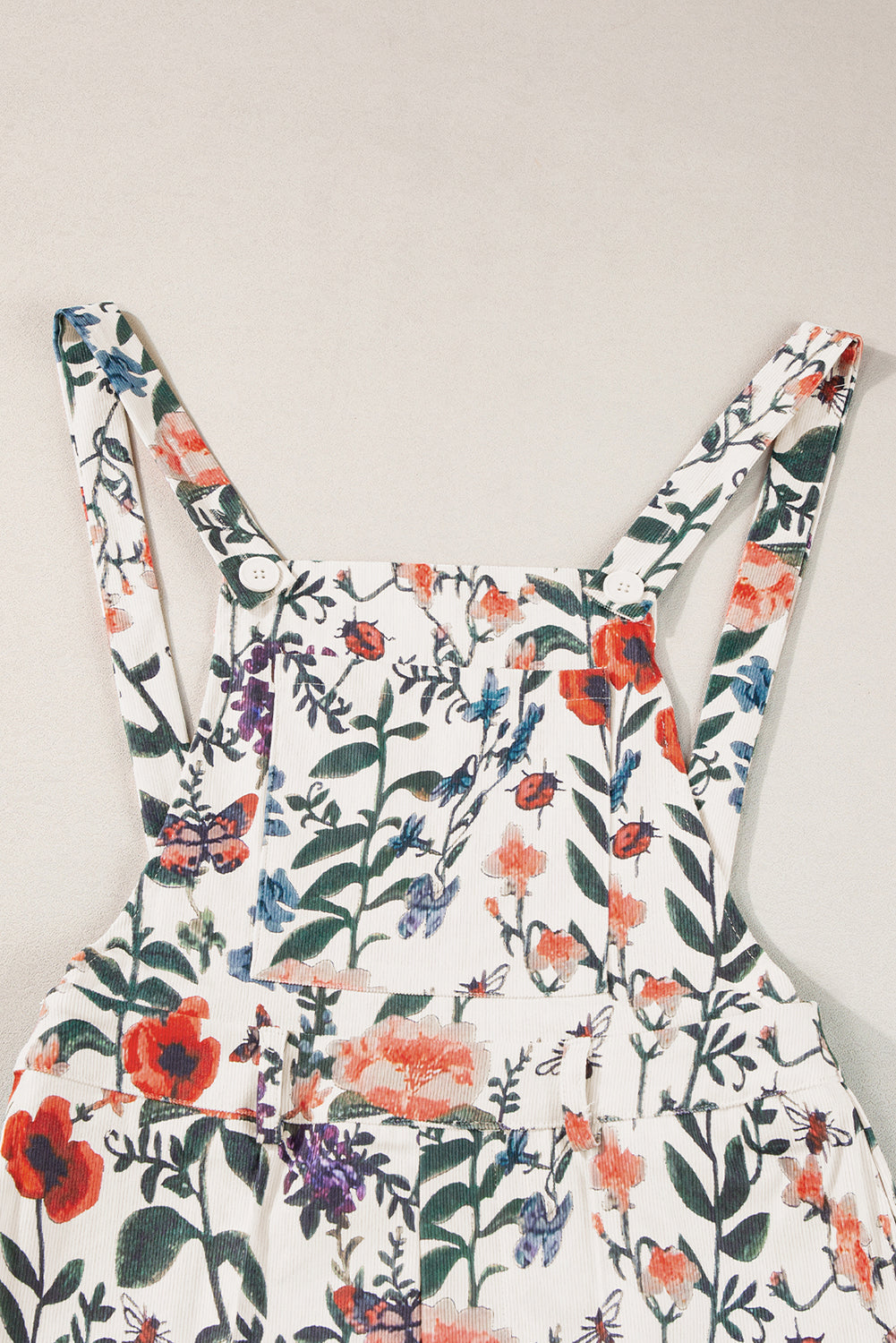 Floral Print Bib Open Back Romper | Beige