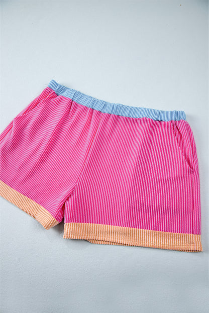 Textured Knit Contrast Trim Plus Shorts Set | Bright Pink