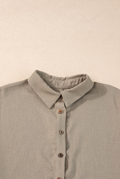 Collared Half Buttons Folded Short Sleeve Oversize Top | Simply Taupe