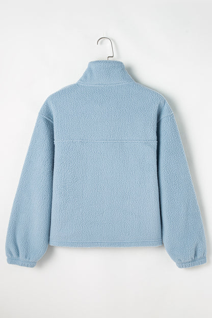 Collared Zipper Drop Shoulder Fleece Sweatshirt | Myosotis