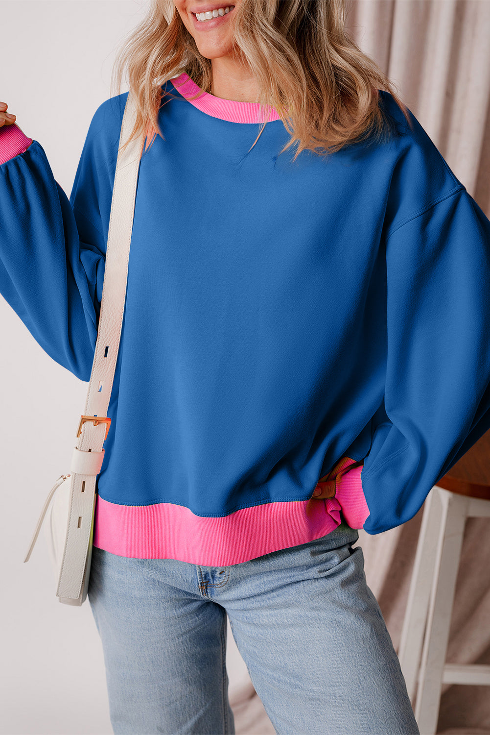 Colourblock Bubble Sleeve Sweatshirt | Blue