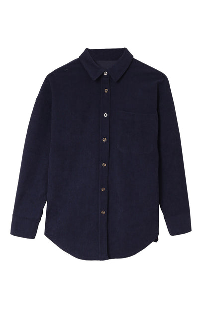 Dark  Corduroy Button Pocket Shirt | Blue