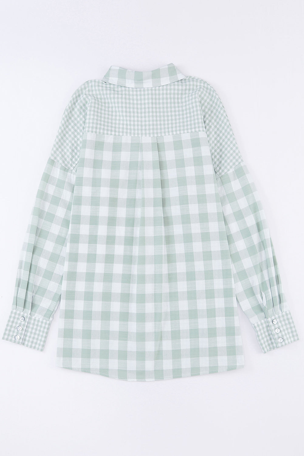 Mix Checked Patchwork Long Sleeve Shirt | Green