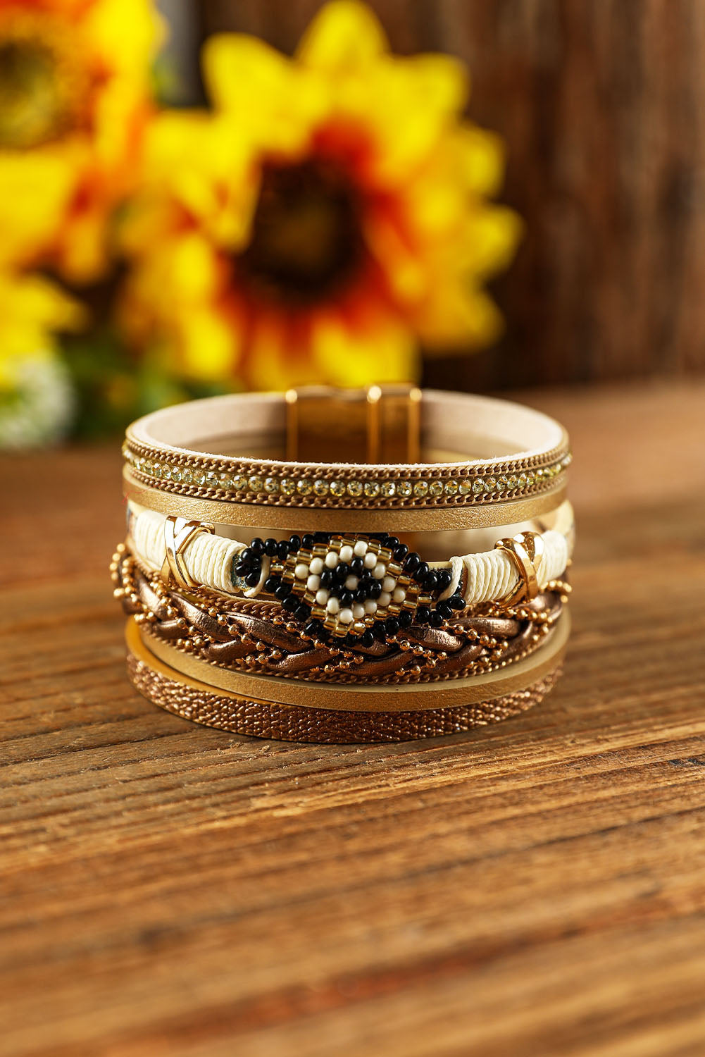 Rhinestone Beaded Magnetic Buckle Bracelet | Multicolour