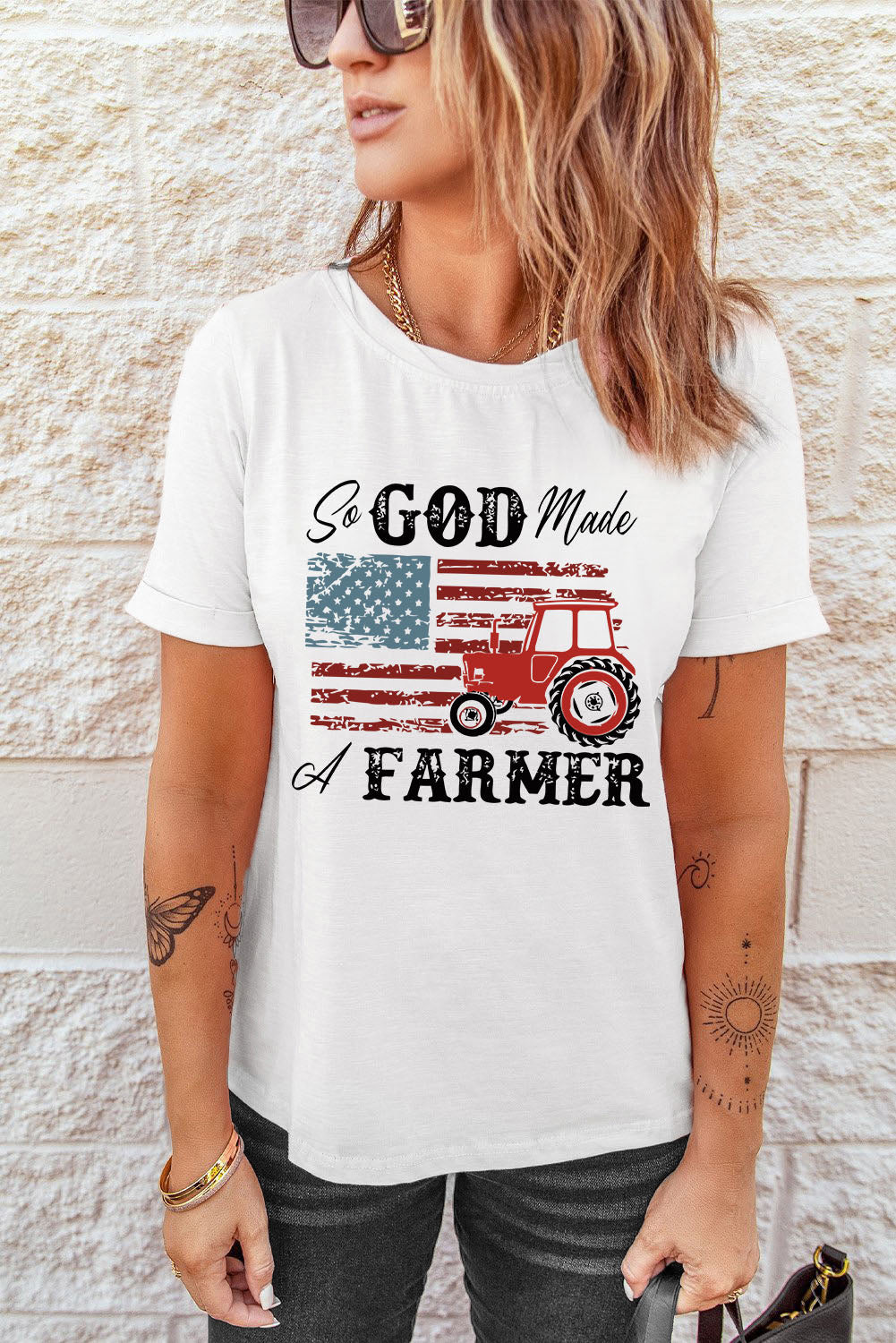 So God Made A Farmer Flag Graphic Tee | White