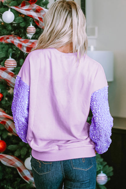 Sequin Patchwork Long Sleeve Pullover Top | Orchid Petal