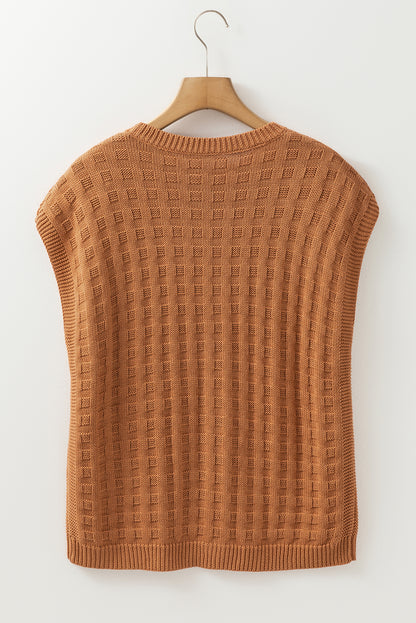 Round Neck Textured Knit Sweater Vest | Camel