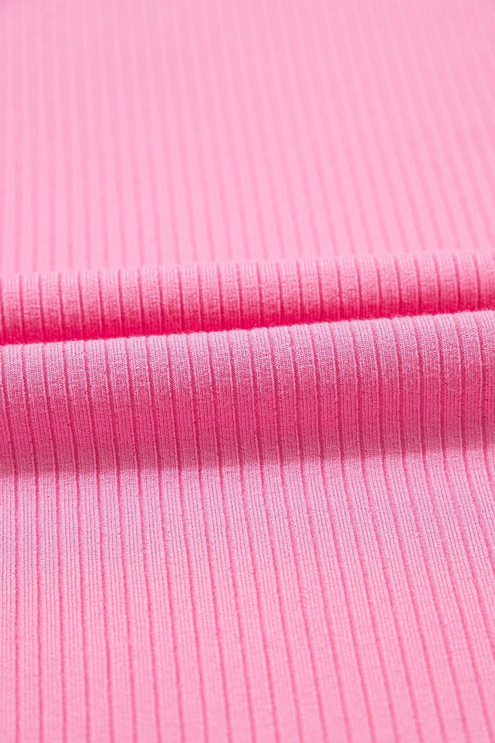 Ruffled Pleated Mesh Sleeve Ribbed Knit Slim Fit T Shirt | Strawberry Pink