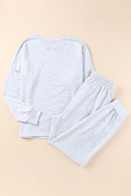 Long Sleeve Pullover And Jogger Pants Lounge Set | Gray