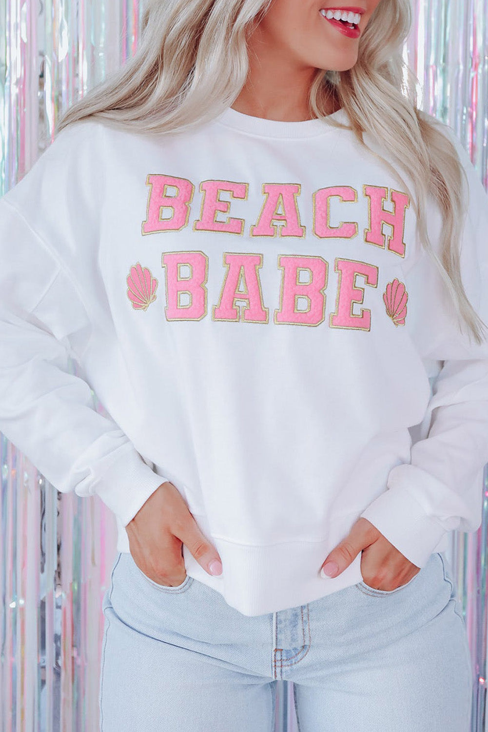 Beach Babe Slogan Graphic Casual Sweatshirt | White