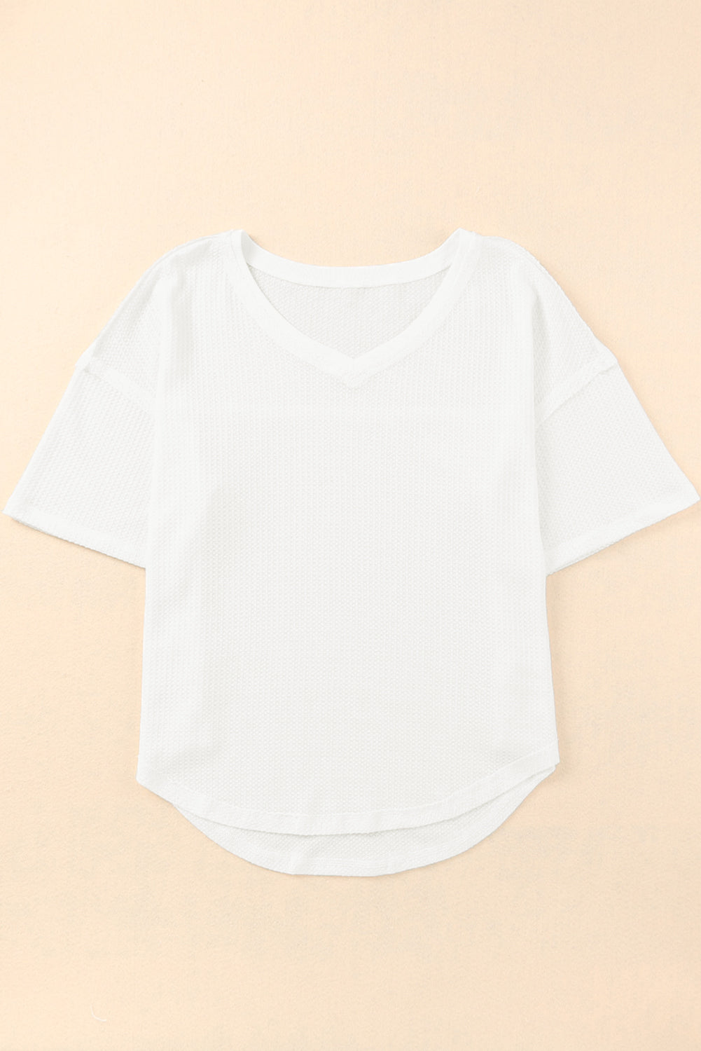 Waffle Knit Drop Shoulder Loose Top | White