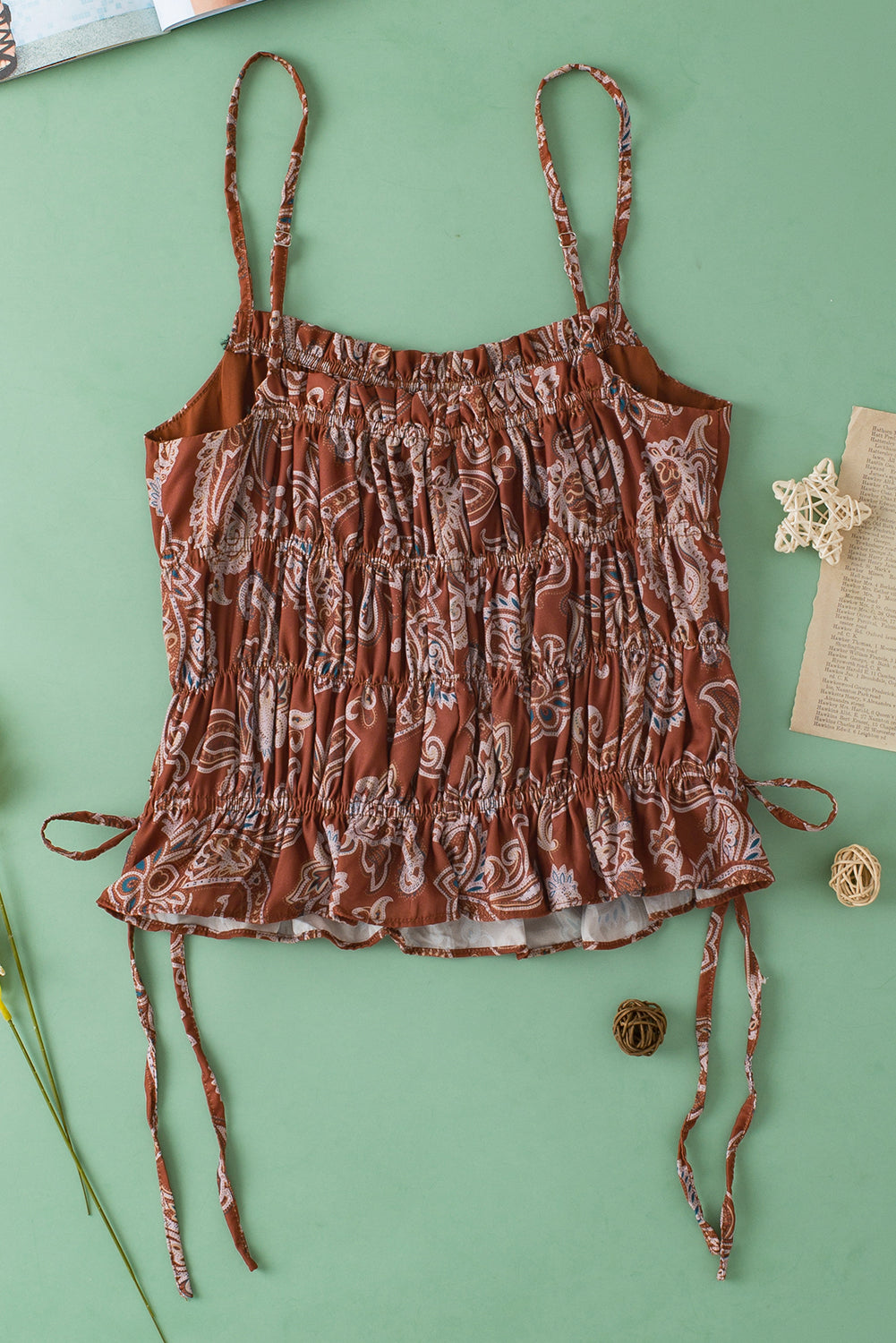 Paisley Ruched Tank Top | Chestnut