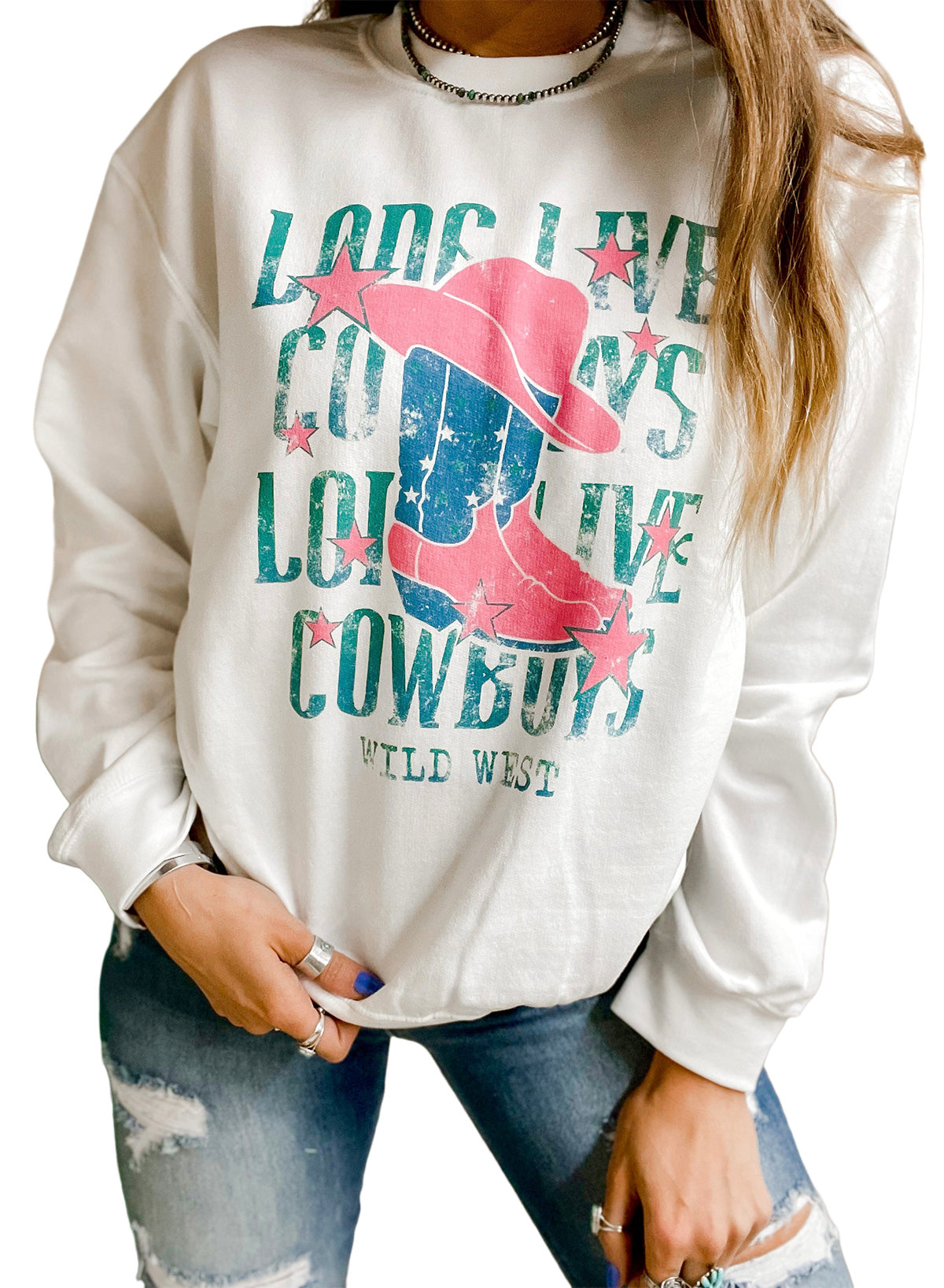 Long Live Cowboy Wild West Graphic Sweatshirt | White