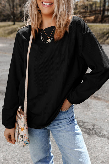 Ribbed Corduroy Oversized Sweatshirt | Black