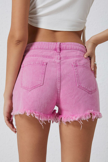 High Rise Crossover Waist Denim Shorts | Pink