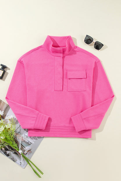 Vintage Mineral Wash Half Button Collared Sweatshirt | Bright Pink