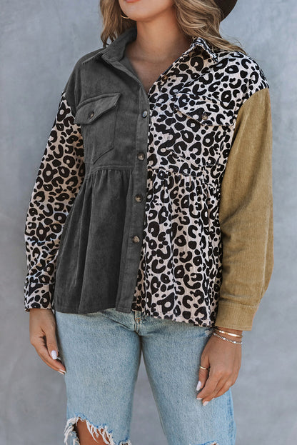 Colourblock Corduroy Shirt Jacket | Leopard