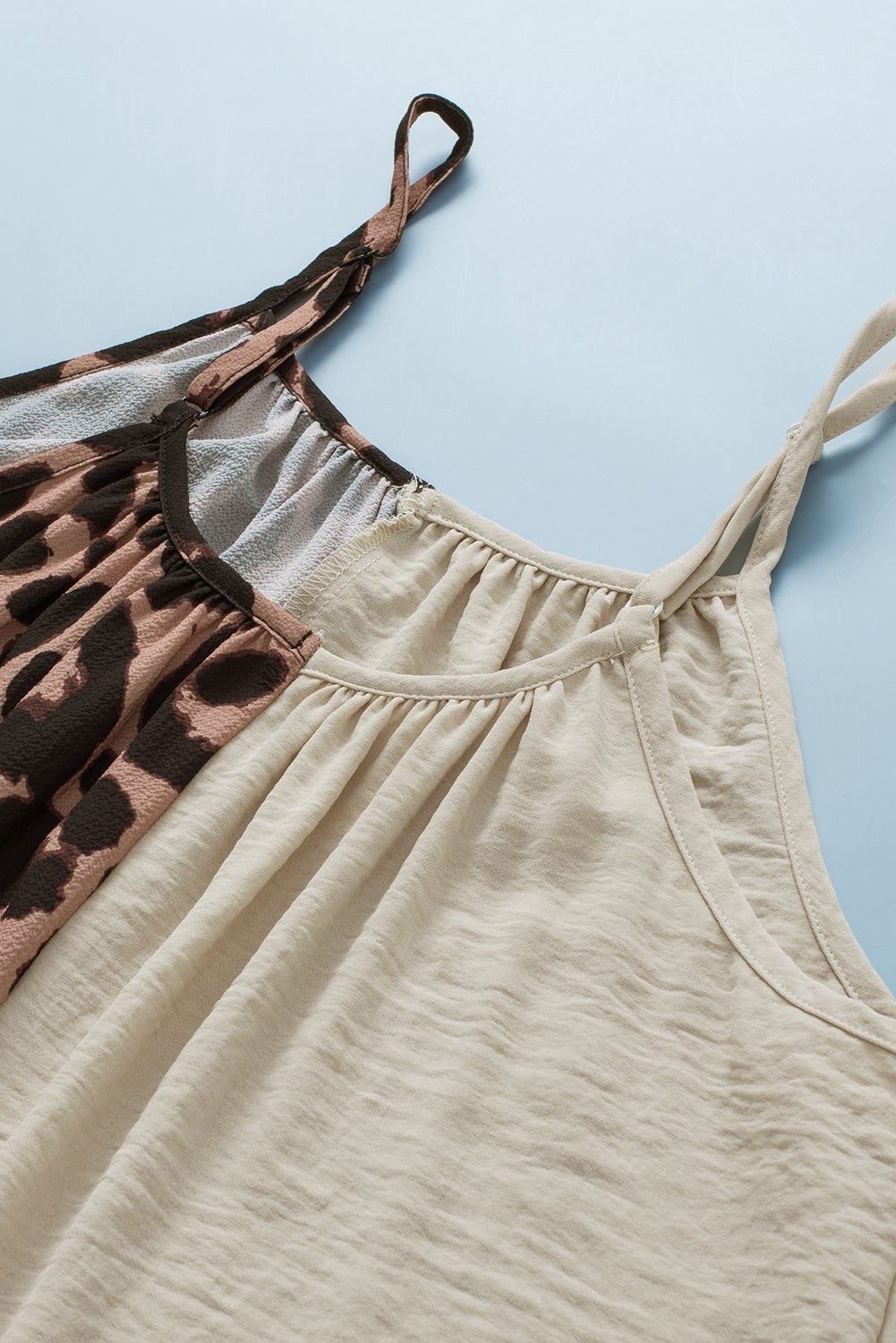 Leopard Contrast Patchwork Spaghetti Strap Tank Top | Khaki