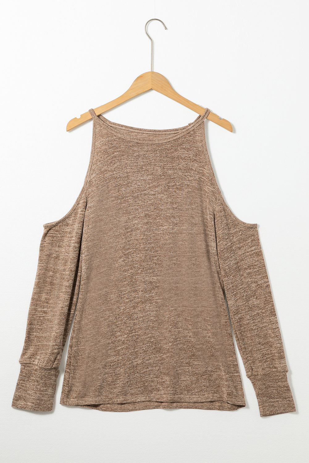 Marble Knit Cold Shoulder Long Sleeve Top | Khaki