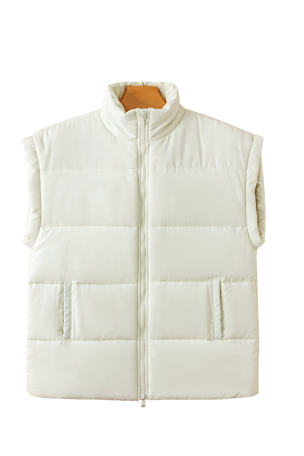 Zipper Stand Neck Oversized Puffer Vest | Beige