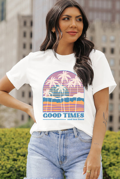 Coconut Tree Good Times Graphic Crewneck T Shirt | White