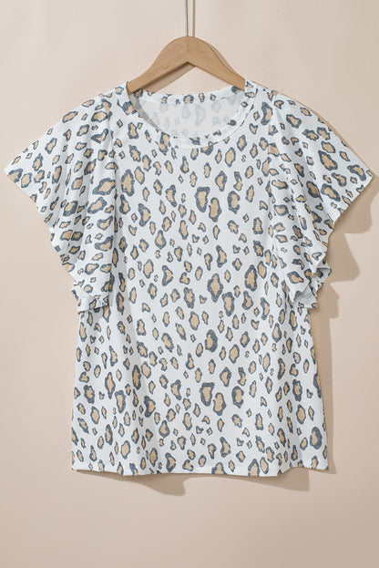 Butterfly Sleeve Leopard Print Top | White