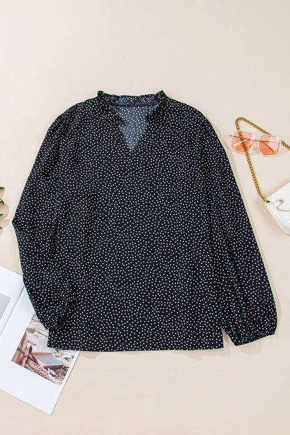 Plus Size Leopard Print Notch V Neck Blouse | Black